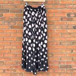 NWT Moon Orchid Black and Pink Polka Dot Women’s Maxi Flared Long Skirt Sz L